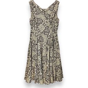 Eva Franco Dress Black Cream White Geometric Floral Fractal Skater Flare Size 10